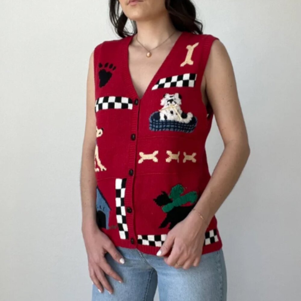 Vintage Graphic Dog Sweater Vest by Capacity – Size Large